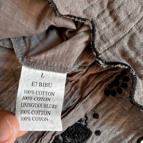 Manoush Boho Embroidered Peasant Top Gray Black Cotton Blouse Size L - Picture 9 of 11